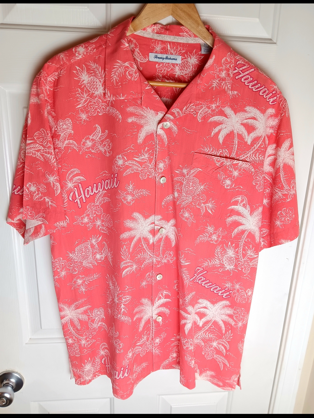 Tommy Bahama Mens Large Short Sleeve Coral Hawaii Exclusive Silk Button Up